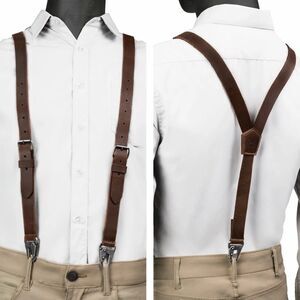 Hide & Drink Rustic Slim Brown Leather Suspenders NWT